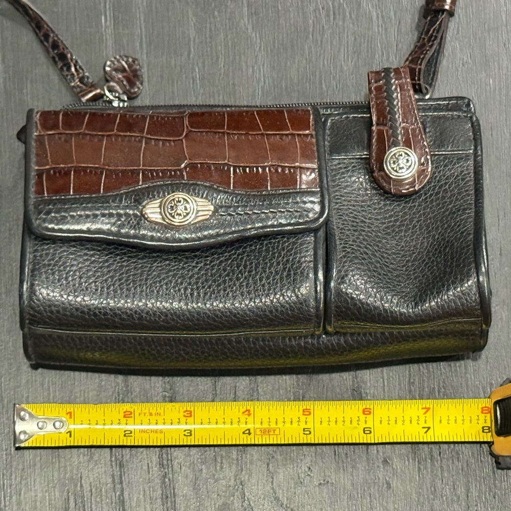 Vintage Brighton Leather Black & Brown Pebbled Crossbody Bag Purse - Picture 2 of 7